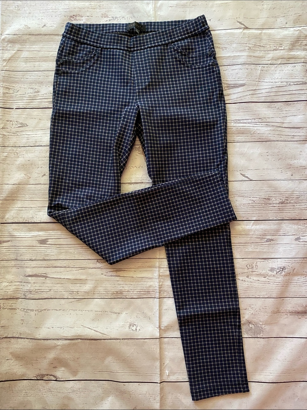 Sanctuary Blue and White Checked Skinny Ponte Pants Stretchy